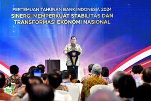 Presiden RI Prabowo Subianto menghadiri Pertemuan Tahunan Bank Indonesia (PTBI) Tahun 2024. (Sumber foto Puspen TNI)